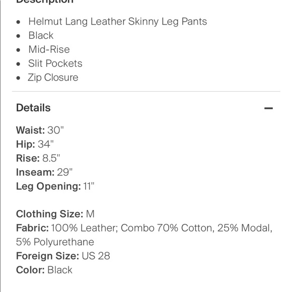 Helmut Lang leather jeans black 28 - Picture 4 of 4